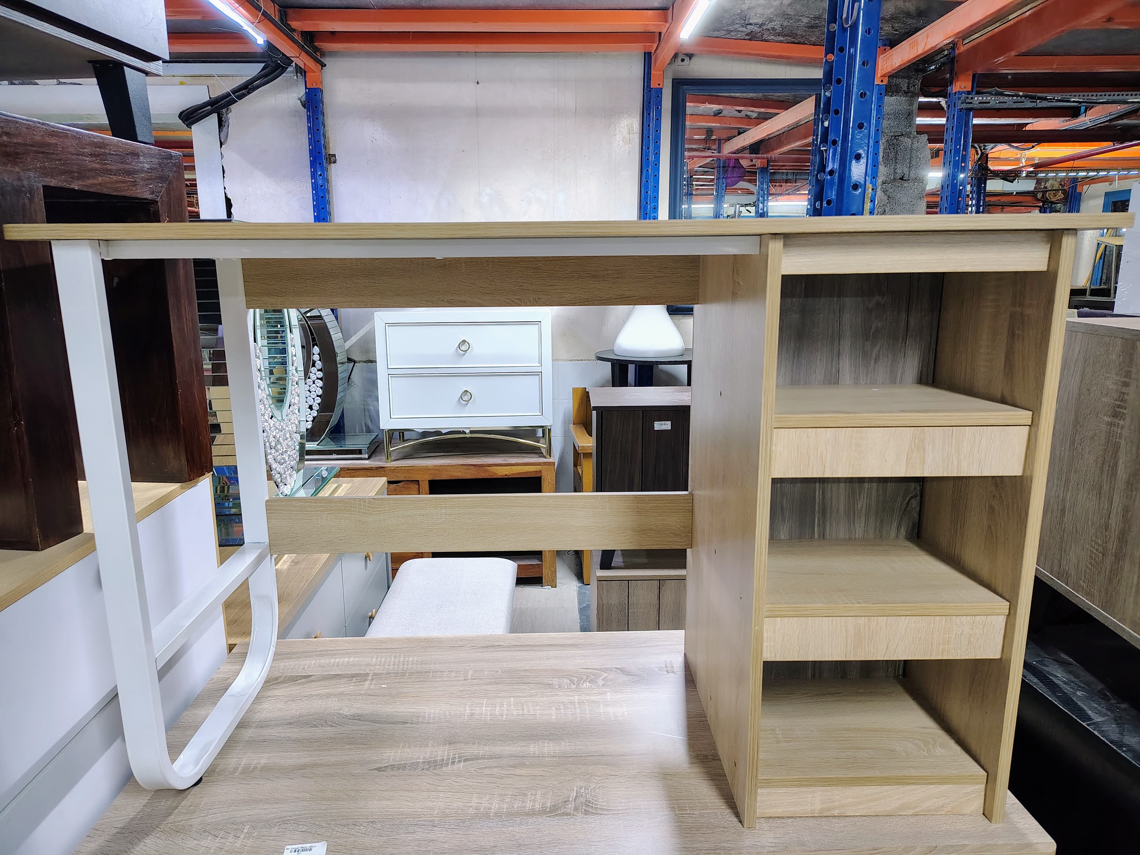 Light Wood Desk with Shelving 2