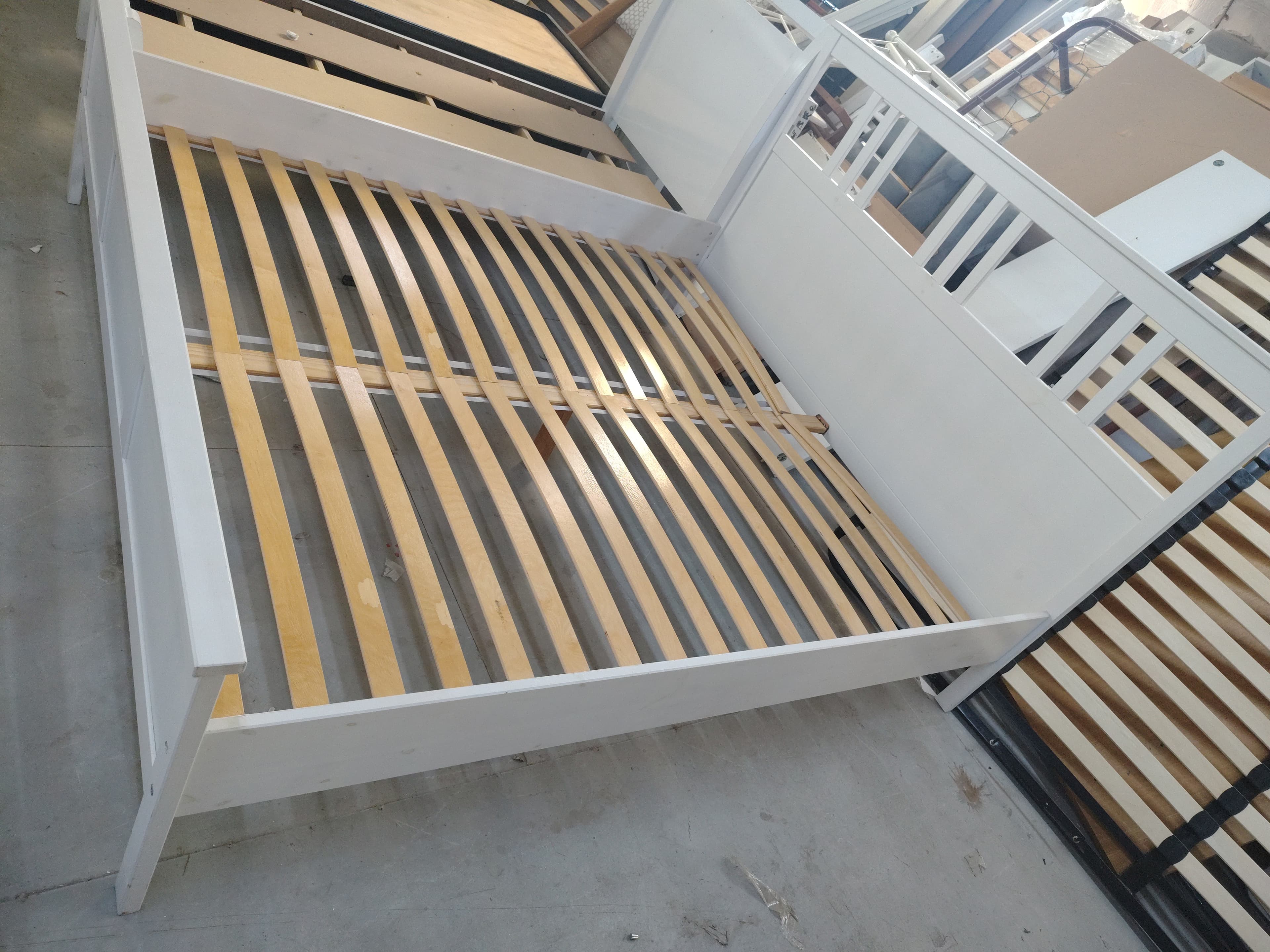 White Wooden Bed Frame with Slats