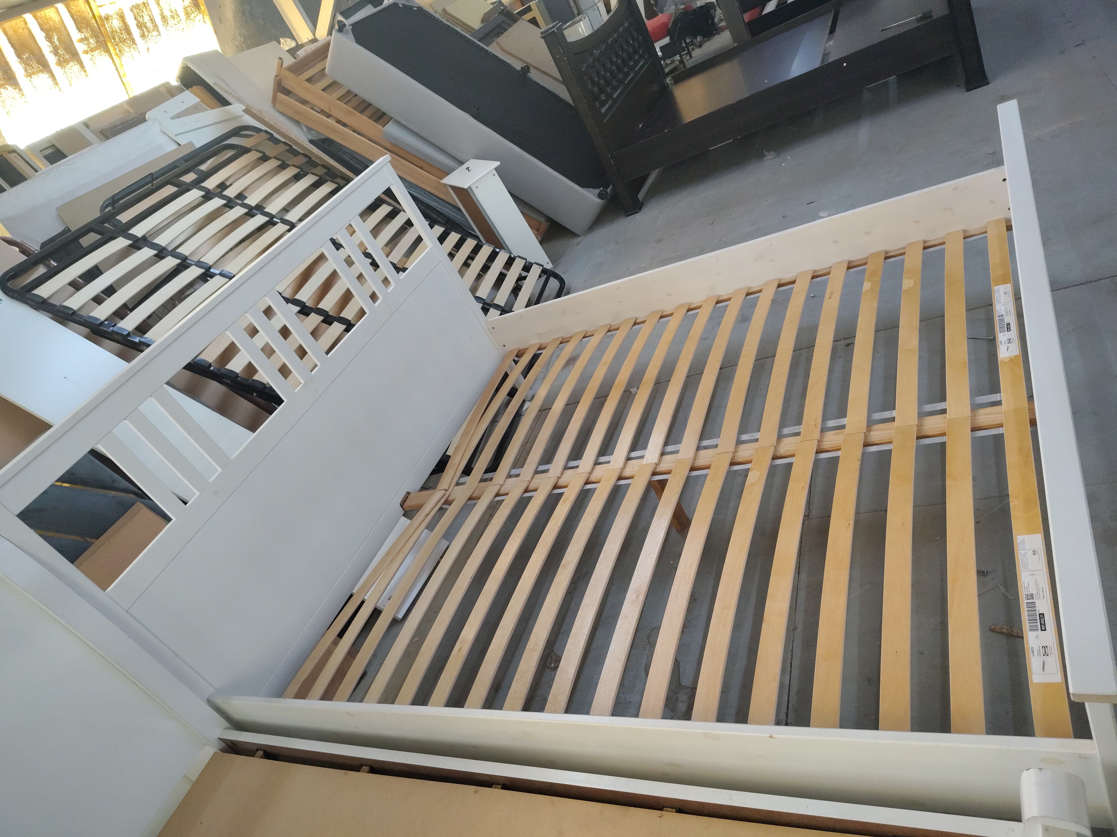 White Wooden Bed Frame with Slats 2