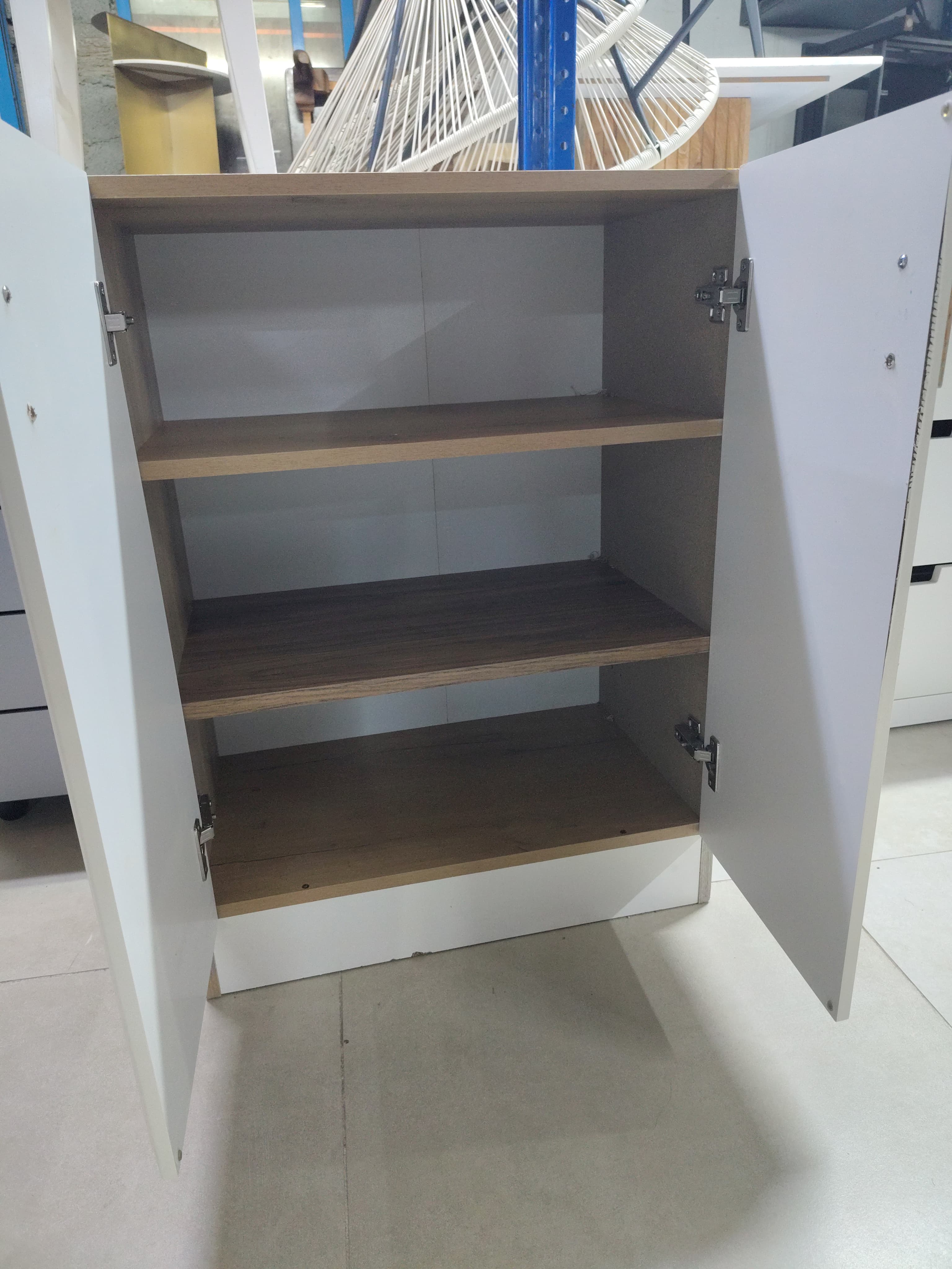 White Double Door Cabinet with Wood Handles 2