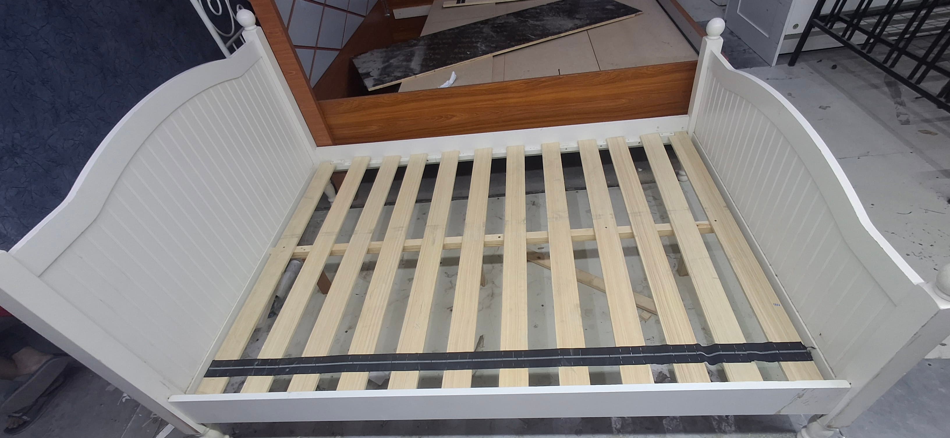 Used White Single Bed Frame with Wood Slats